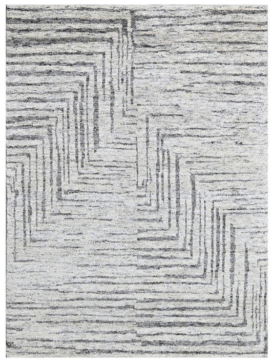 Light Grey Hand Knotted Wool Silk Geometric Rug