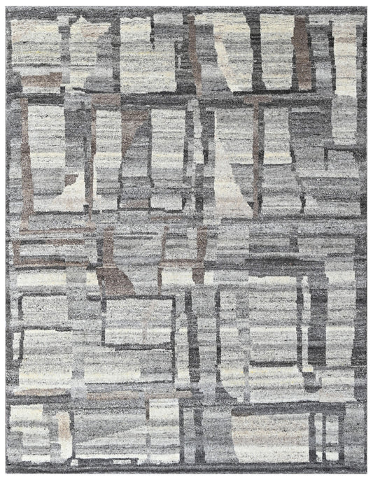 Hand Knotted Wool Area Rug Modern Abstract Grid