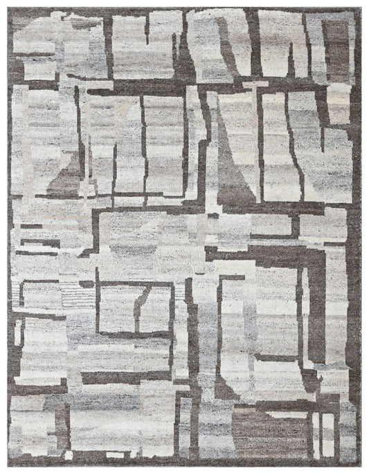 Modern Ivory Hand Knotted Wool Rug