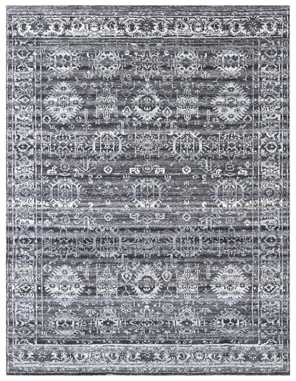Charcoal Black Distressed Traditional Wool Rug