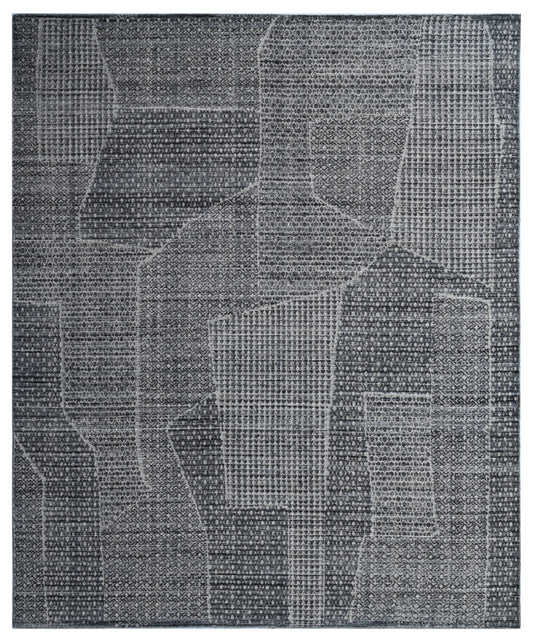 White Grey Geometric Abstract Hand Woven Rug
