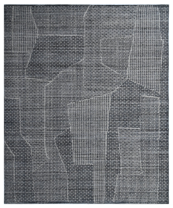 White Grey Geometric Abstract Hand Woven Rug