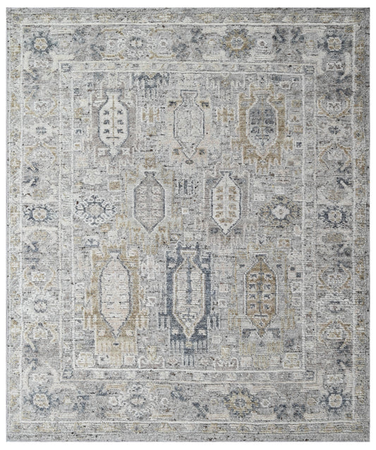 Silver Multi Hand Knotted Handcarded Wool Oushak Rug