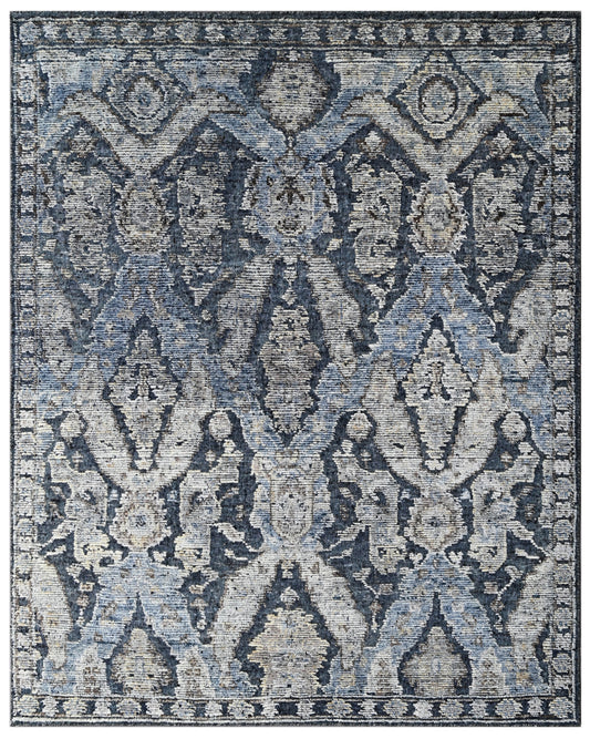 Charcoal Blue Hand Knotted Handcarded Wool Oushak Rug