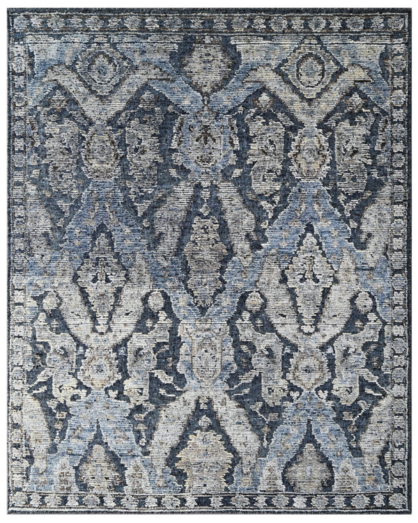 Charcoal Blue Hand Knotted Handcarded Wool Oushak Rug