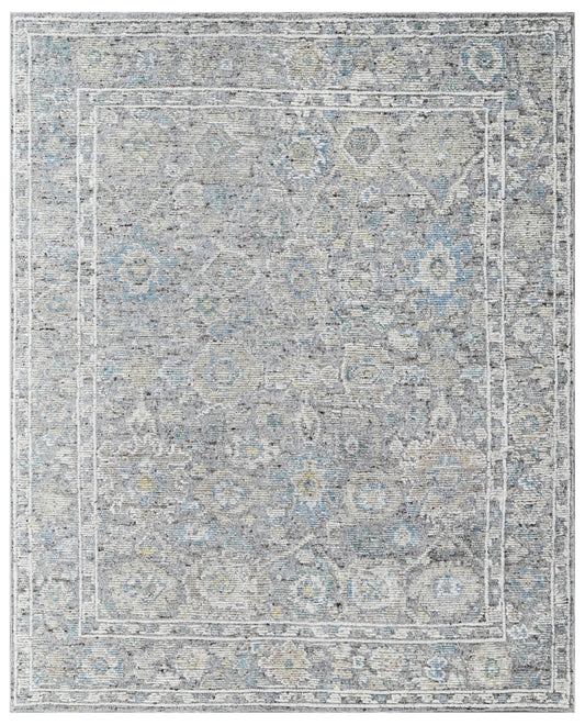 Grey Blue Hand Knotted Handcarded Wool Oushak Rug