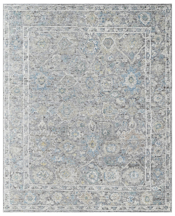 Grey Blue Hand Knotted Handcarded Wool Oushak Rug