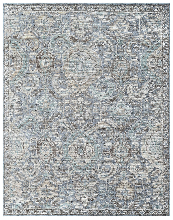 Light Blue Hand Knotted Handcarded Wool Oushak Rug