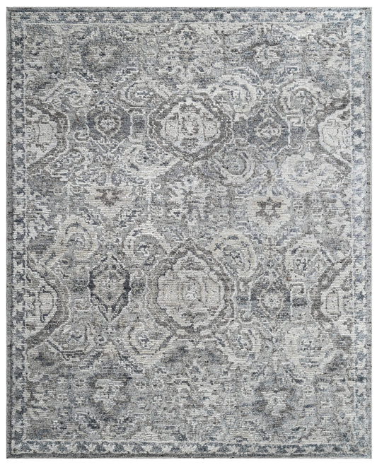 Silver Grey Hand Knotted Handcarded Wool Oushak Rug