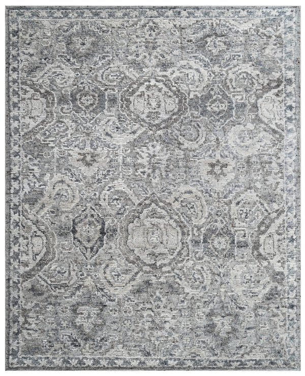 Silver Grey Hand Knotted Handcarded Wool Oushak Rug