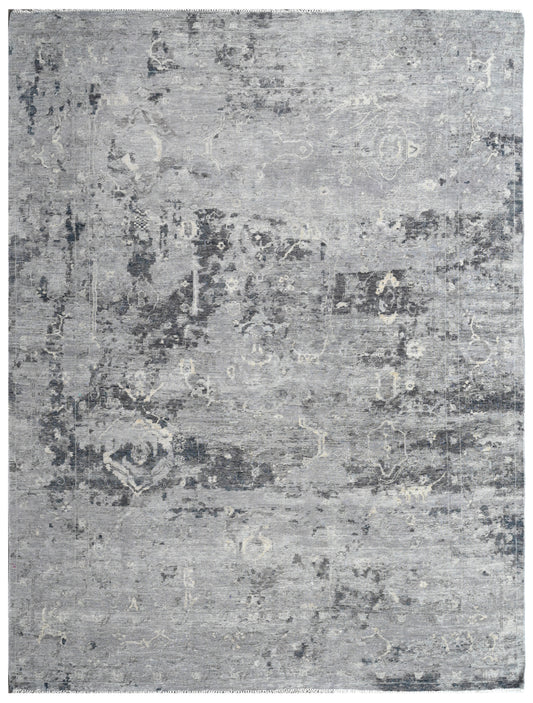 Silver Charcoal Hand Knotted Wool Area Carpet