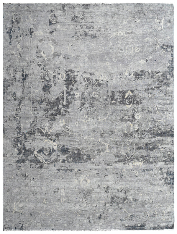 Silver Charcoal Hand Knotted Wool Area Carpet