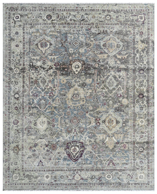 Charcoal Red Hand Knotted Wool Area Carpet