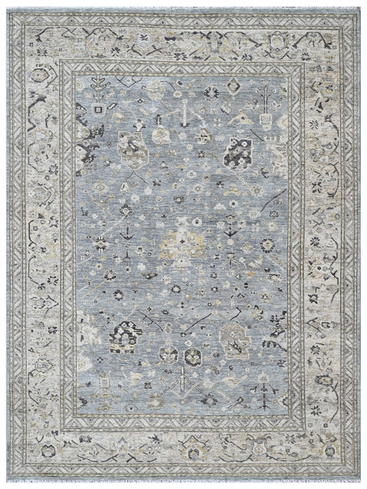 Bluish Grey Brown Oriental Hand Knotted Wool Rug