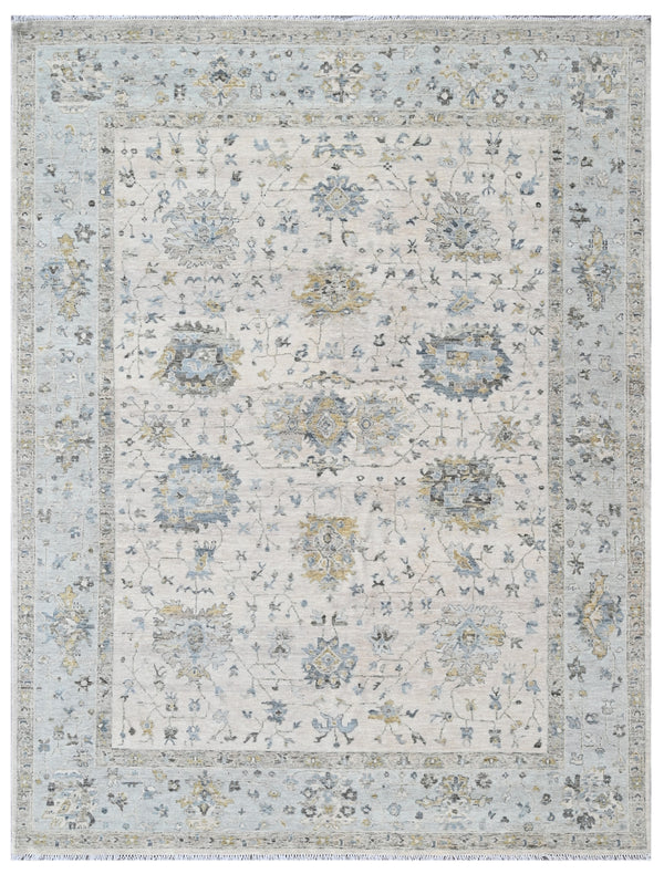 Beige Silver Hand Knotted Oushak Rug