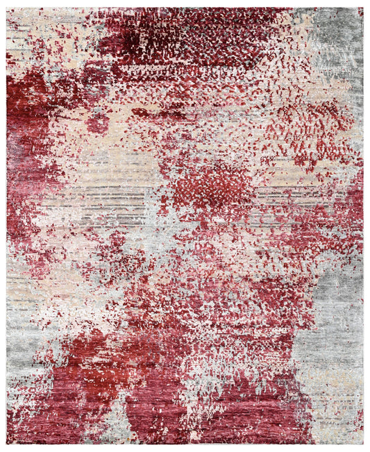 Premium Wine Berry Abstract Hand Knotted Wool & Bamboo Silk Rug