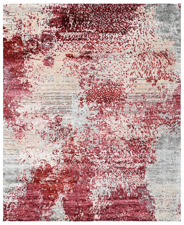 Premium Wine Berry Abstract Hand Knotted Wool & Bamboo Silk Rug