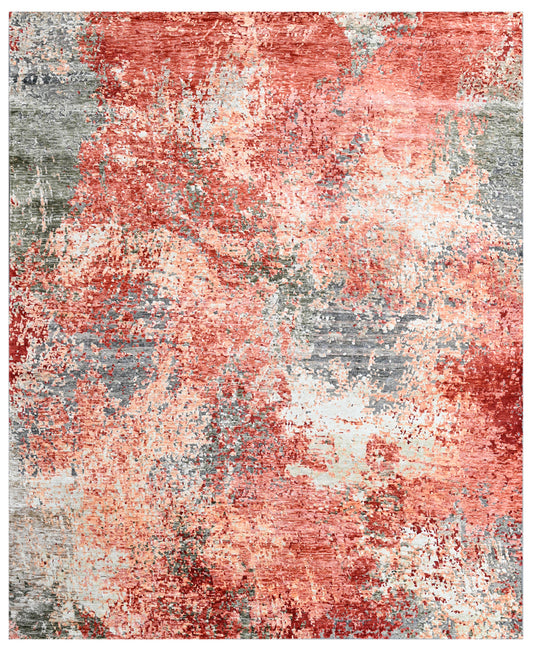 Burnt Orange Abstract Hand Knotted Area Rug