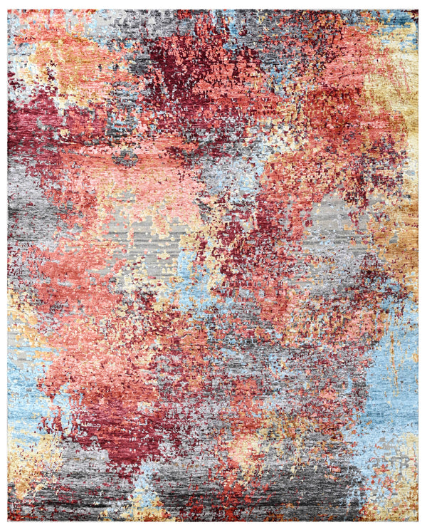 Spicy Blue Abstract Hand Knotted Area Rug
