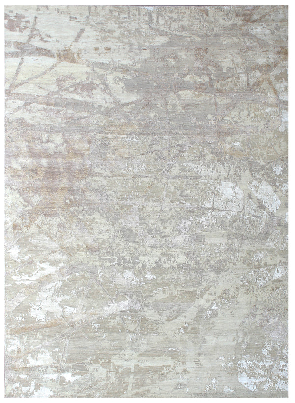 Ivory Veil  Abstract Luxe Hand Knotted Rug