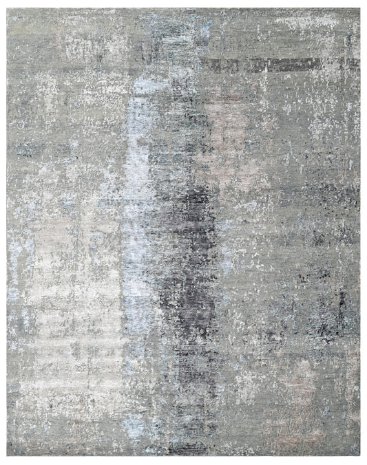Mistline Blue Silver Abstract Hand Knotted Rug