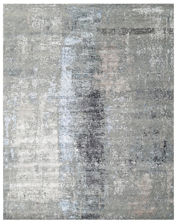 Mistline Blue Silver Abstract Hand Knotted Rug