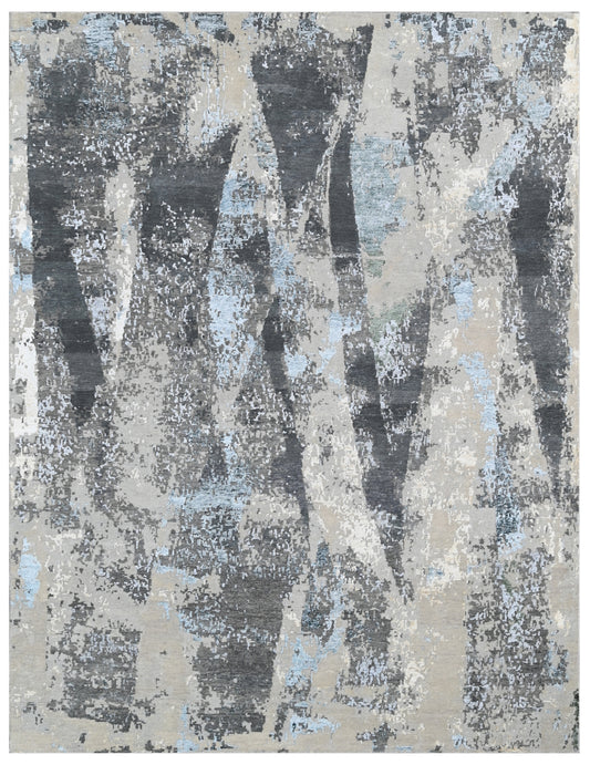 Silver Vein Grey Abstract Hand Knotted Rug