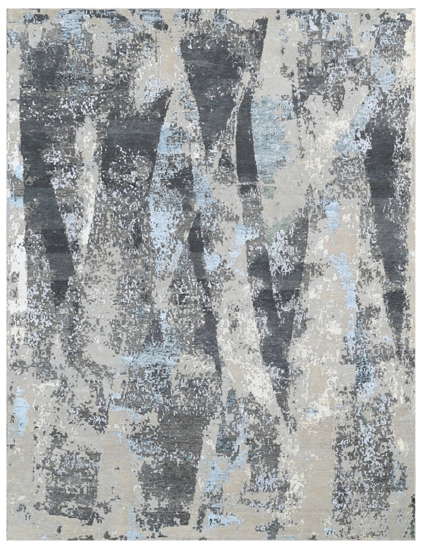 Silver Vein Grey Abstract Hand Knotted Rug