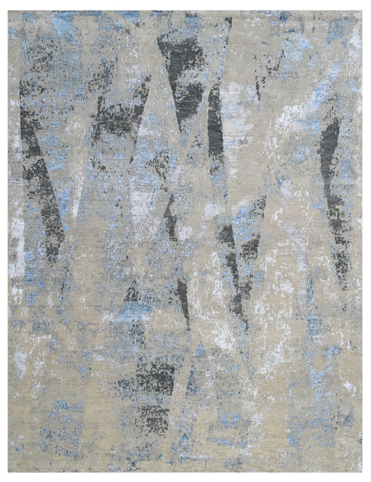 Silver Cascade Blue Abstract Hand Knotted Rug
