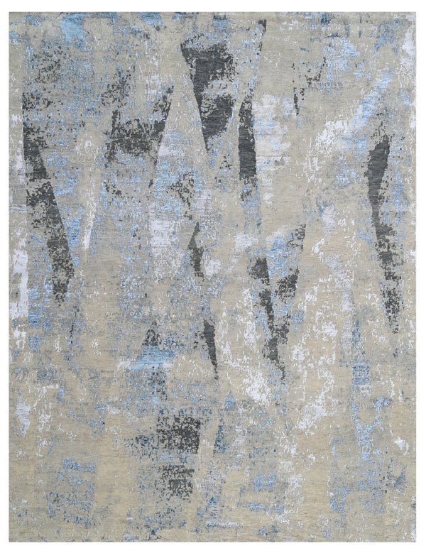 Silver Cascade Blue Abstract Hand Knotted Rug