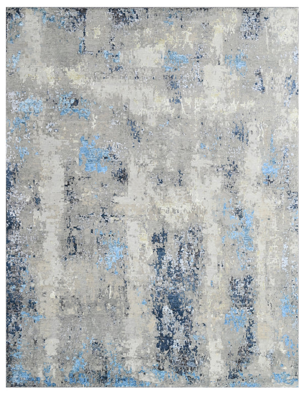 Silver Mist Blue Abstract Hand Knotted Rug