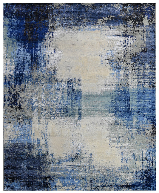 Peacock Blue Abstract Hand Knotted Rug