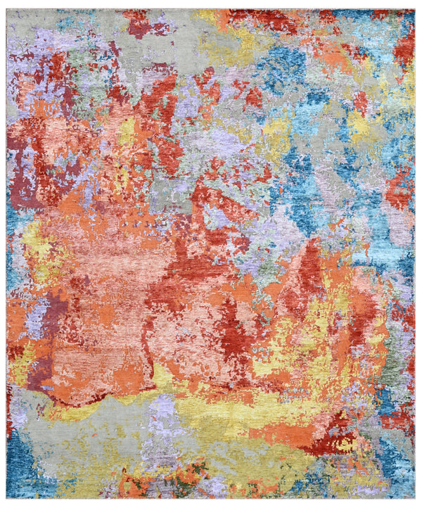Vibrant Multi Abstract Hand Knotted Rug
