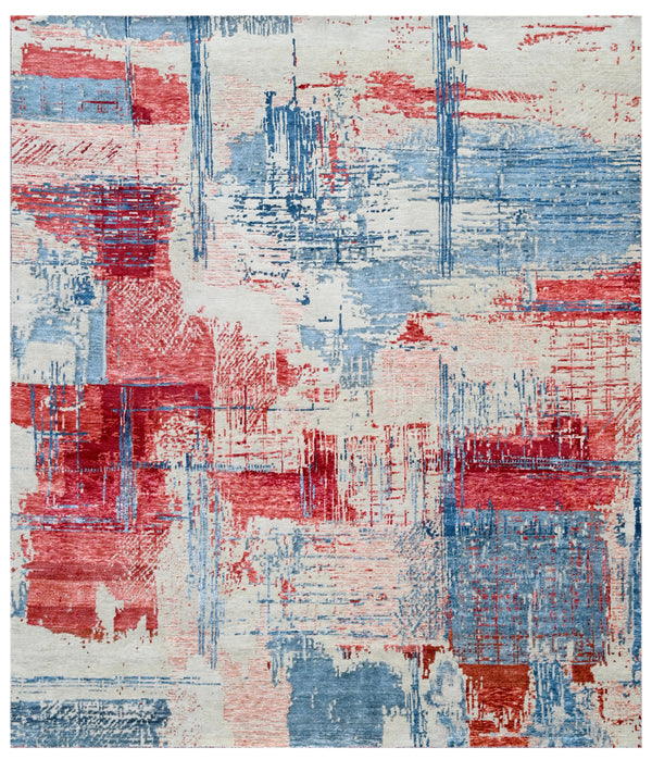 Crimson Grid Hand Knotted Rug