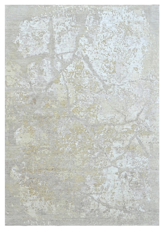 Wheat Ivory Abstract Hand Knotted Silk Rug