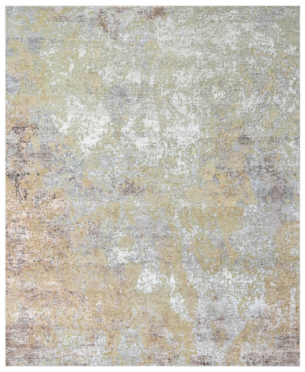 Sage Green Abstract Hand Knotted Wool Bamboo Silk Rug