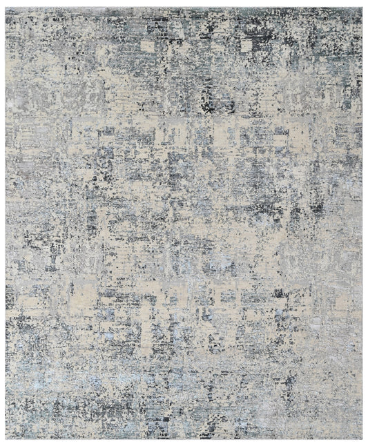 Dyster Grey Blue Abstract Bamboo Silk & Wool Rug