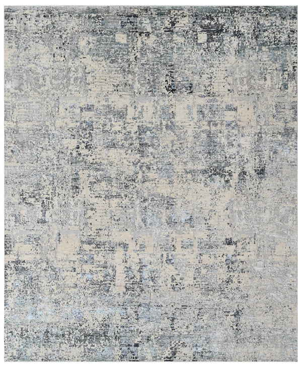 Dyster Grey Blue Abstract Bamboo Silk & Wool Rug