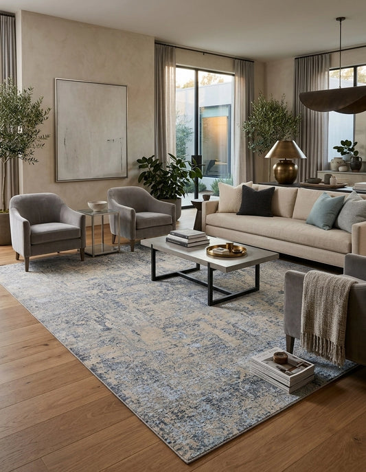 Dyster Grey Blue Abstract Bamboo Silk & Wool Rug