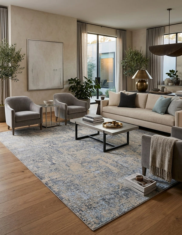 Dyster Grey Blue Abstract Bamboo Silk & Wool Rug