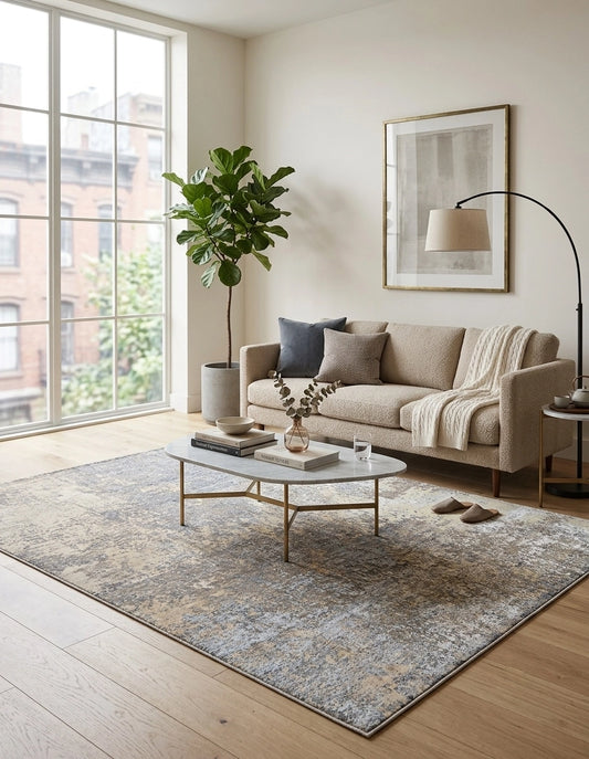 Copper Beige Abtract Bamboo Silk & Wool Rug