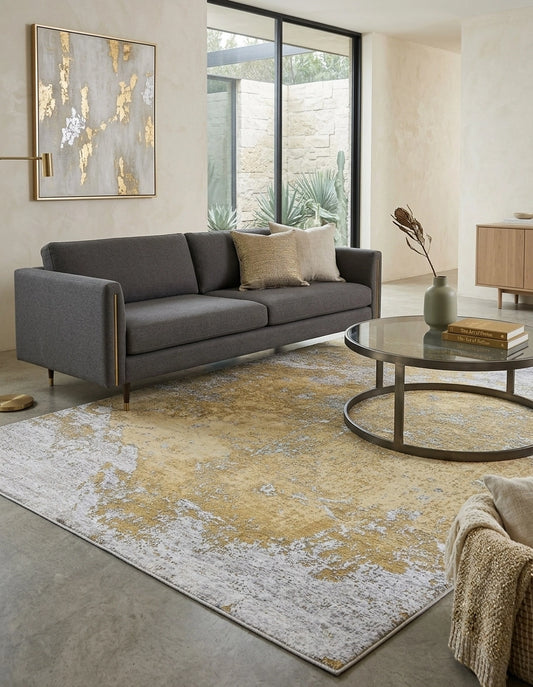 Beige Green Abtract Bamboo Silk & Wool Rug
