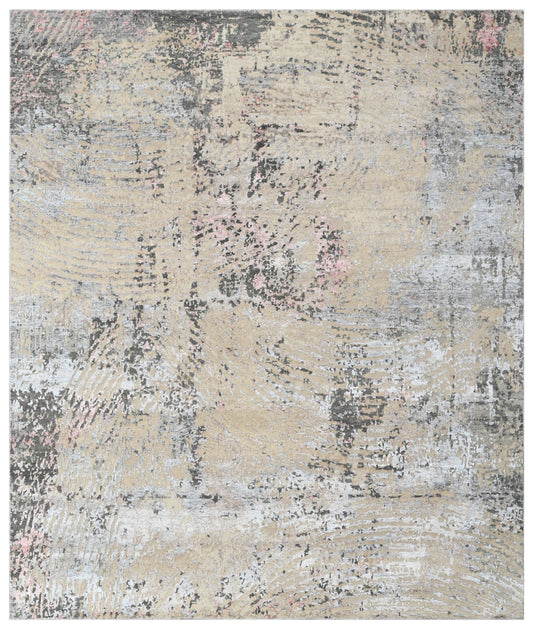 Grey Beige Abtract Bamboo Silk & Wool Rug
