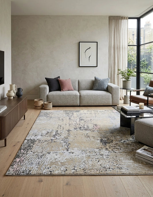 Grey Beige Abtract Bamboo Silk & Wool Rug
