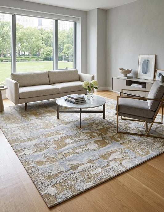 Simpson Beige Silver Bamboo Silk & Wool Rug
