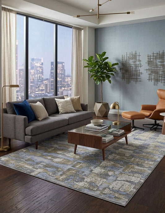 Simpson Silver Blue Bamboo Silk & Wool Rug