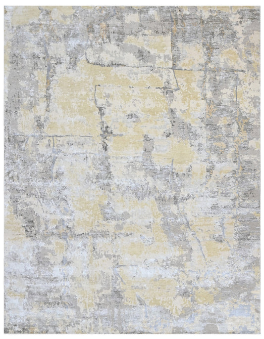Beige Silver Abstract Bamboo Silk Wool Rug