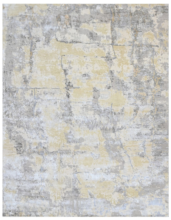 Beige Silver Abstract Bamboo Silk Wool Rug