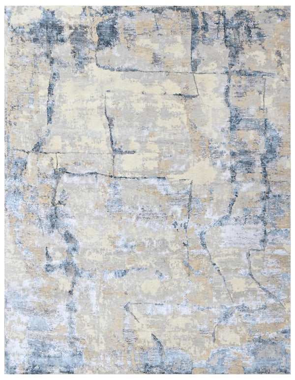 Silver Grey Abstract Bamboo Silk Wool Rug