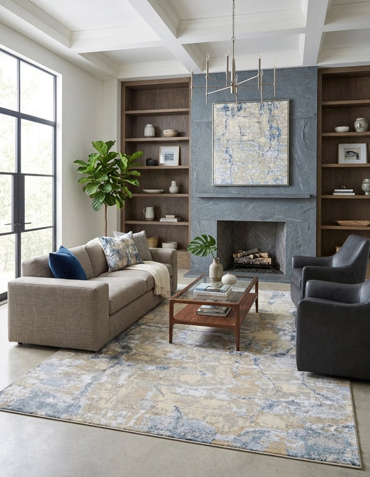 Silver Grey Abstract Bamboo Silk Wool Rug